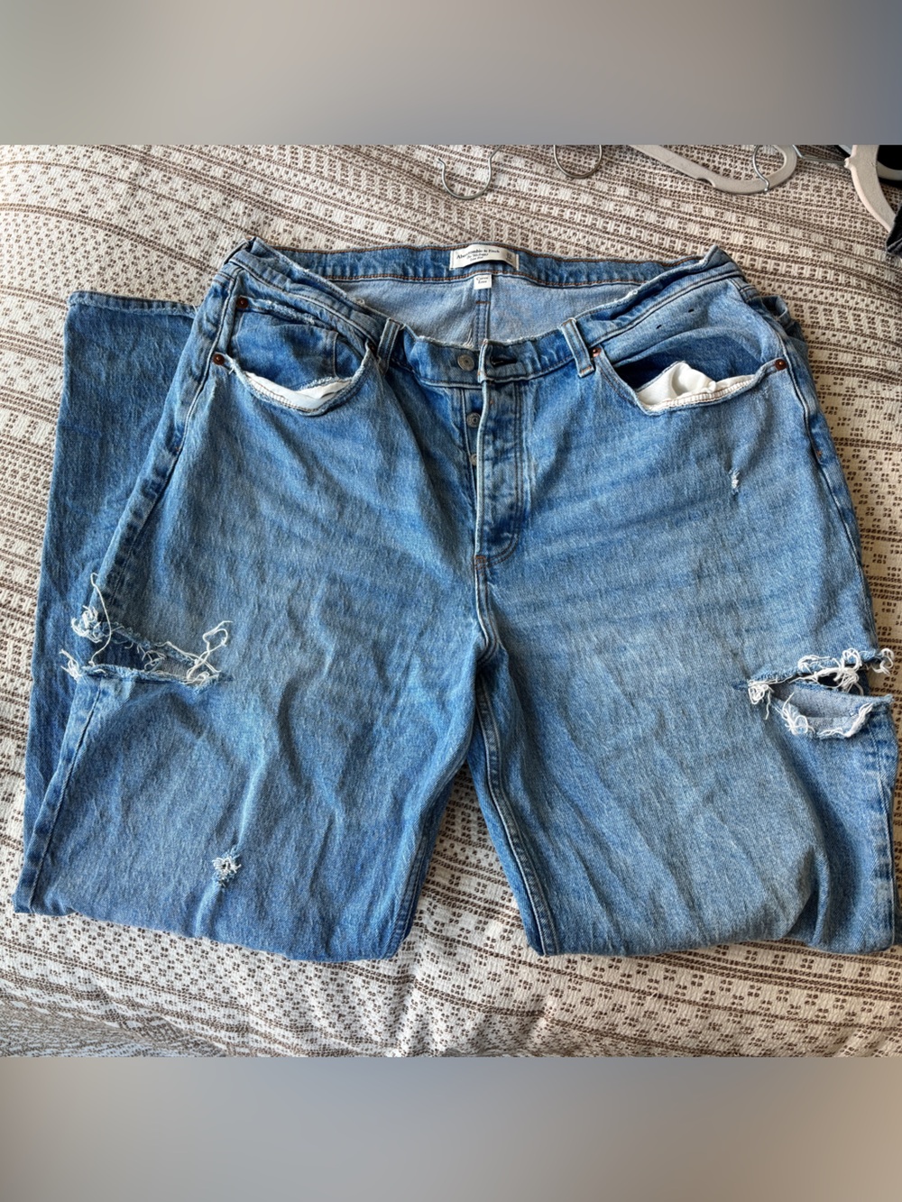 Abercrombie & Fitch Men's Light Blue Distressed Denim Shorts